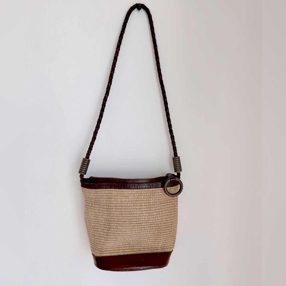 Lord & Taylor Leather and Straw Bucket Bag